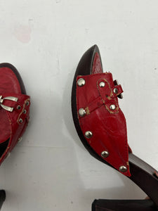 Red croco platforms heels mules (36)