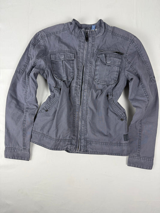 Grey cotton zip up biker jacket (M)