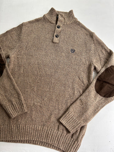 Beige & brown high neck knitted jumper (M)