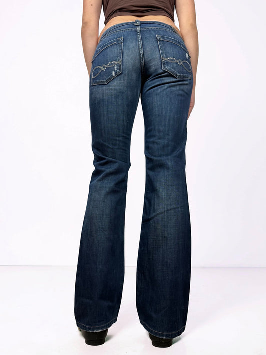 Navy blue denim cotton low rise bootcut pants (S/M)