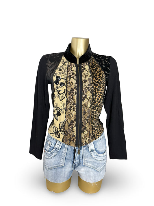 Black & gold velvet zip up jacket (S/M)