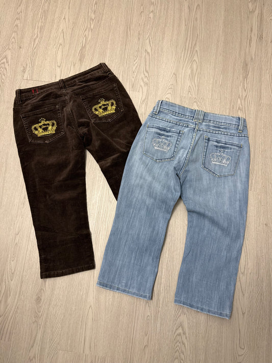 Brown velvet denim low rise crown capri pants (S)