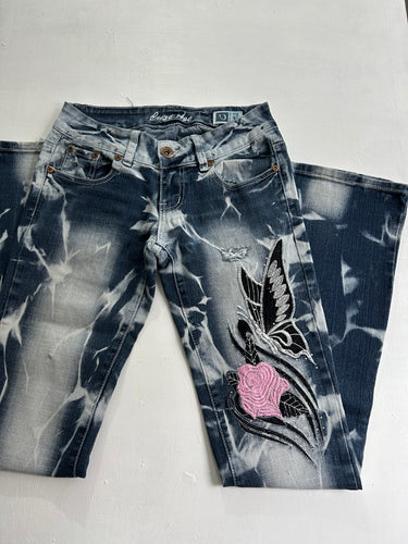 Denim y2k low rise butterfly flared jeans (XS)