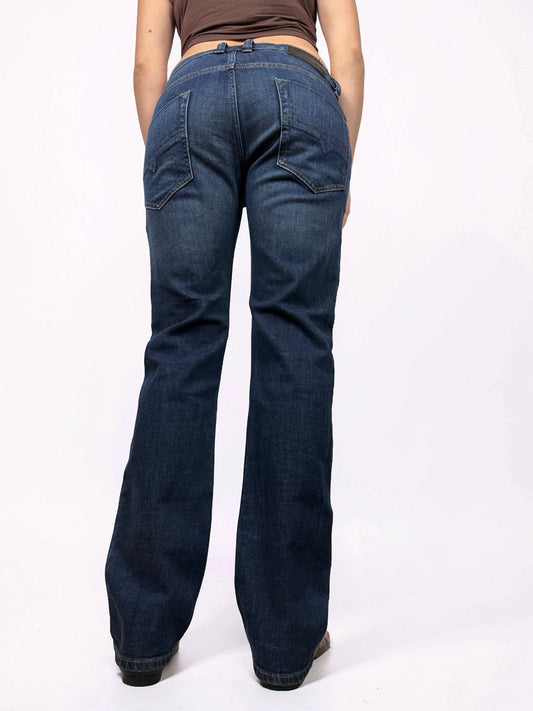 Navy denim low rise baggy pants (M)