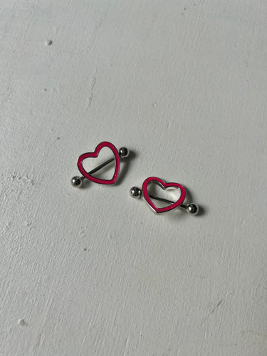 Heart pink nipple piercing x2