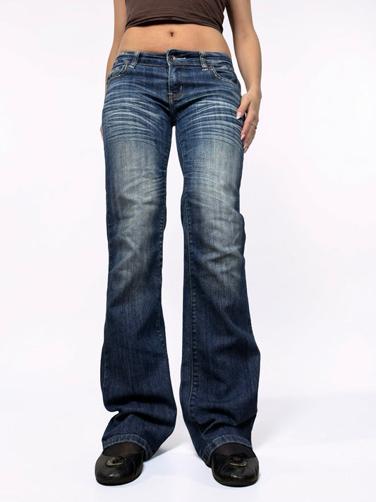 Navy blue denim cotton low rise bootcut pants (S/M)