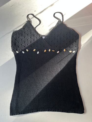 Black Cami top knitted jumper with pearls (M)