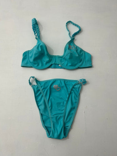 Blue strass logo y2k bikini set (S/M)