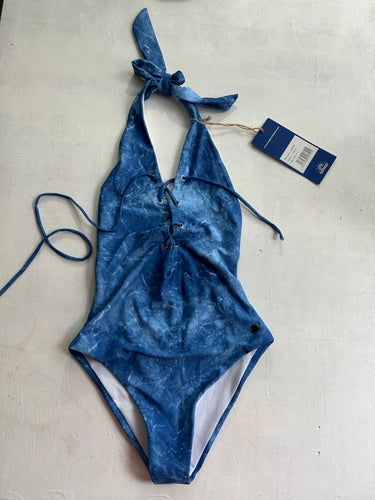 Blue backless lace bodysuit bikini (S)