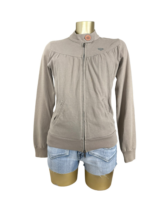 Khaki tight fit zip up sweatshirt (S)