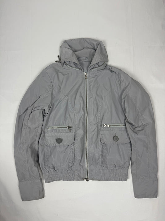 Grey windbreaker zip up biker jacket (XL)