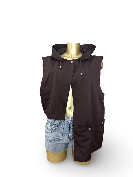 Brown hooded asymmetric windbreaker jacket (ONE SIZE)