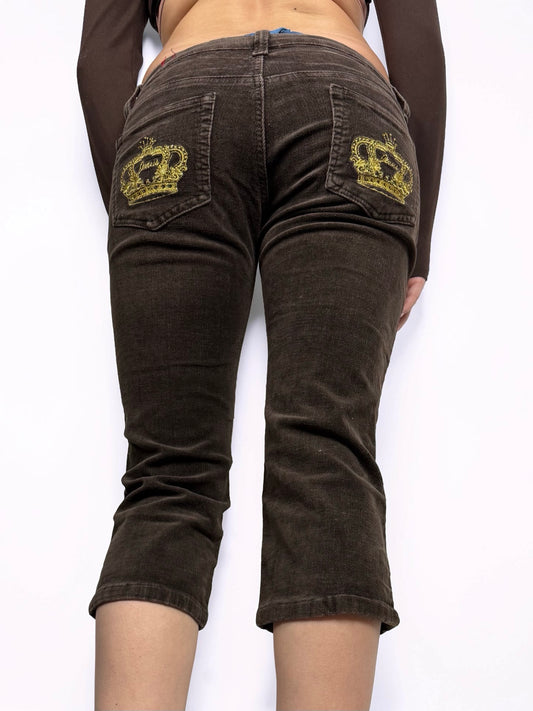 Brown velvet denim low rise crown capri pants (S)