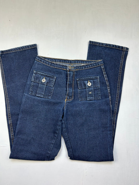 Navy denim low rise bootcut pants (XS)
