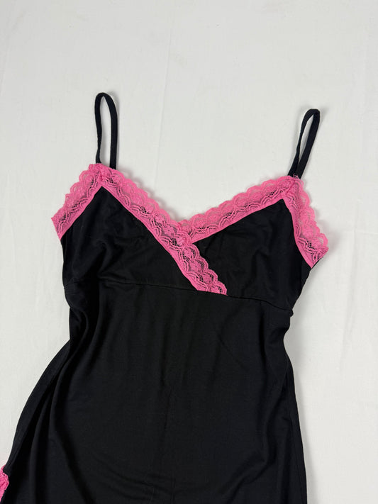 Black & pink super soft lace babydoll mini dress (S/M)