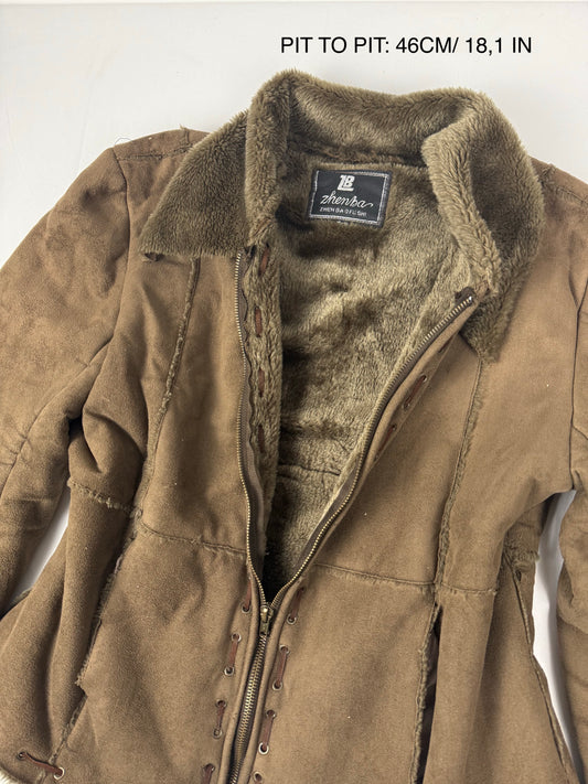 Brown inside fleece suede zip up coat (XL)
