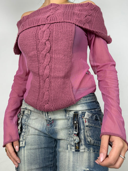 Pink turtleneck bi fabric mesh jumper (S/M)