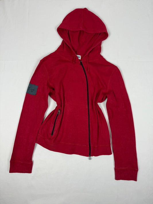 Red cotton tight fit zip up hoodie (M/L)