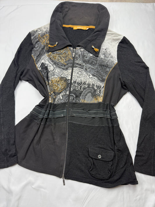 Black patchwork zip up sweatshirt (XXL)