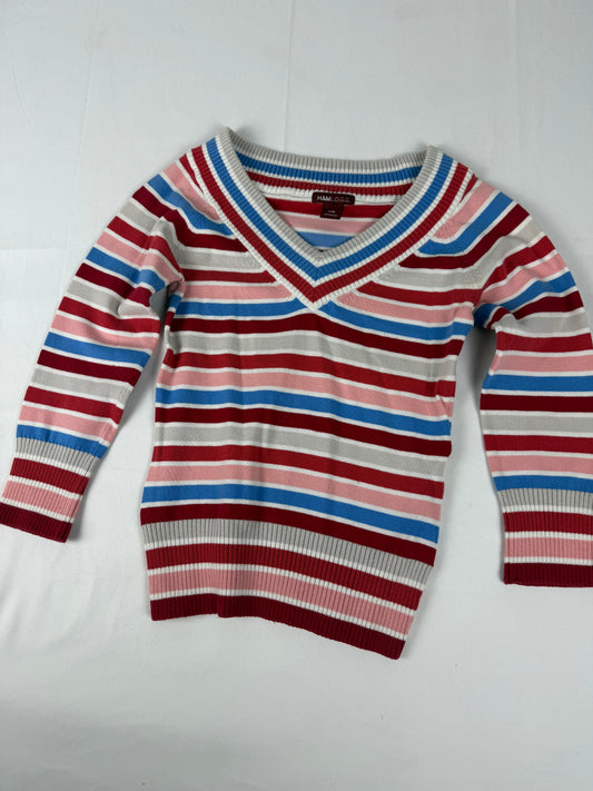 Multicolor striped tight fit V neck jumper (XS/S)