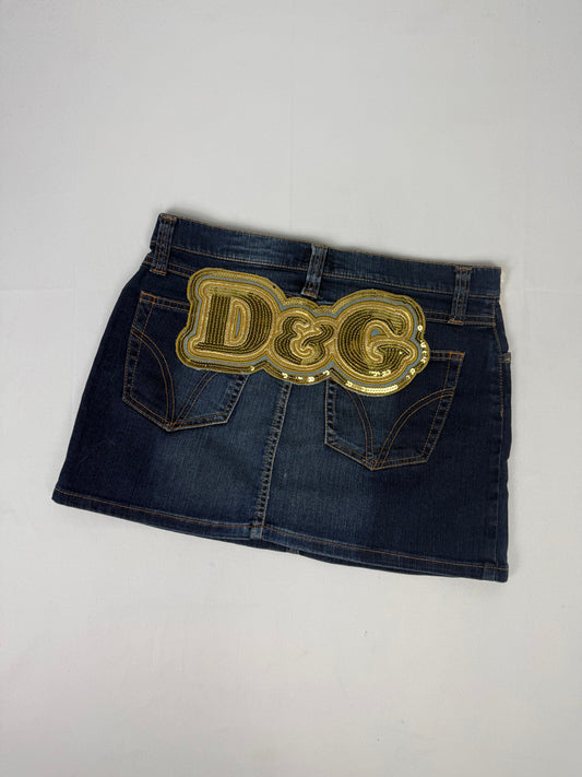 Blue denim sequins logo mini skirt (S/M)
