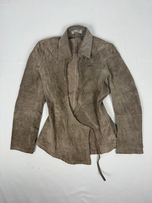 Beige real suede leather tie up jacket (S/M)