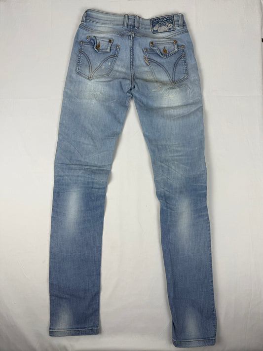 Blue denim low rise skinny pants (S)