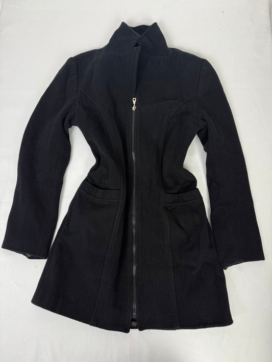 Black trench zip up wool coat (S/M)