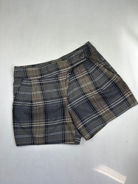 Grey check print office wool mini short (L)