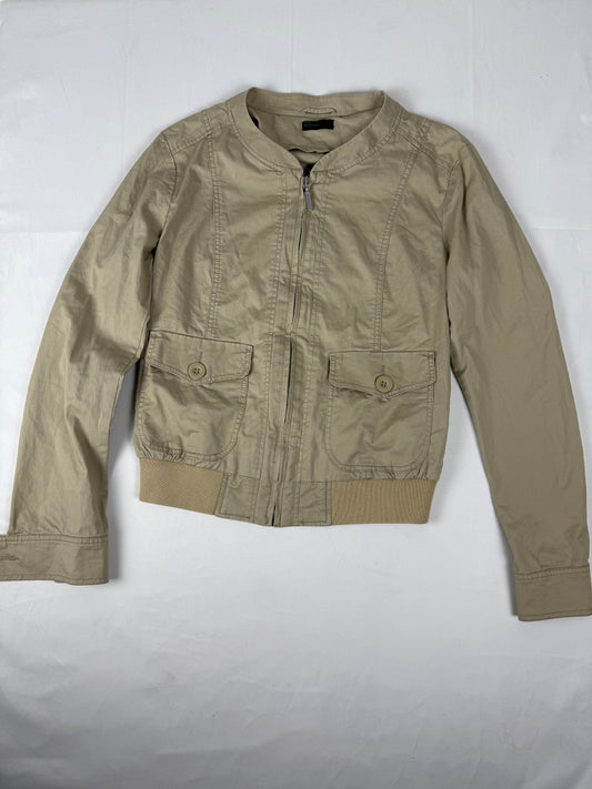 Beige cotton zip up biker jacket (L)