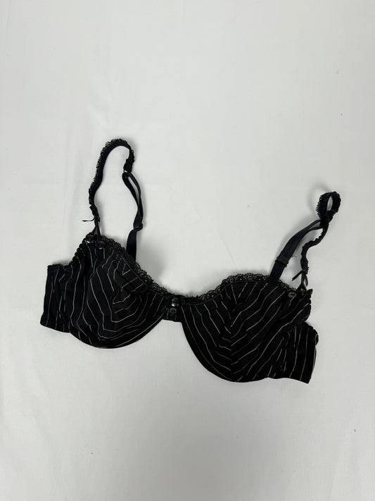 Black lace up striped balcony vintage bra (90C)