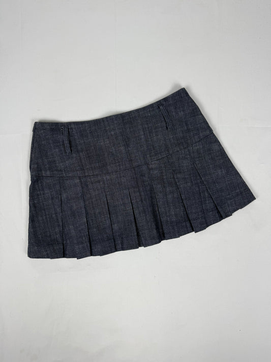 Navy low rise denim pleated mini skirt (S/M)