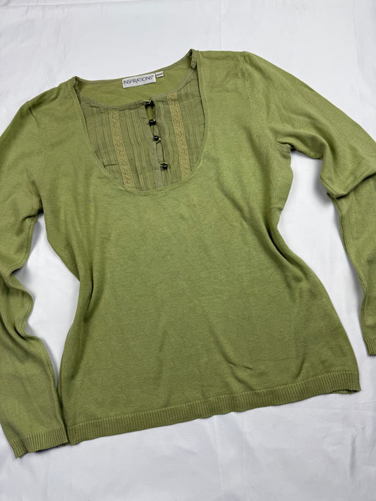Green real silk round neck jumper (M/L)