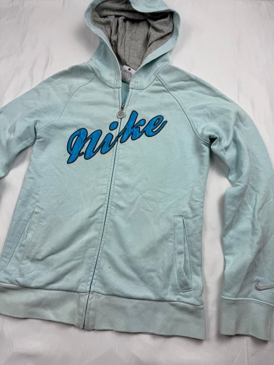 Blue cotton zip up swoosh logo hoodie (S)