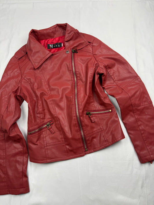 Red pvc leather zip up tight fit jacket (S)