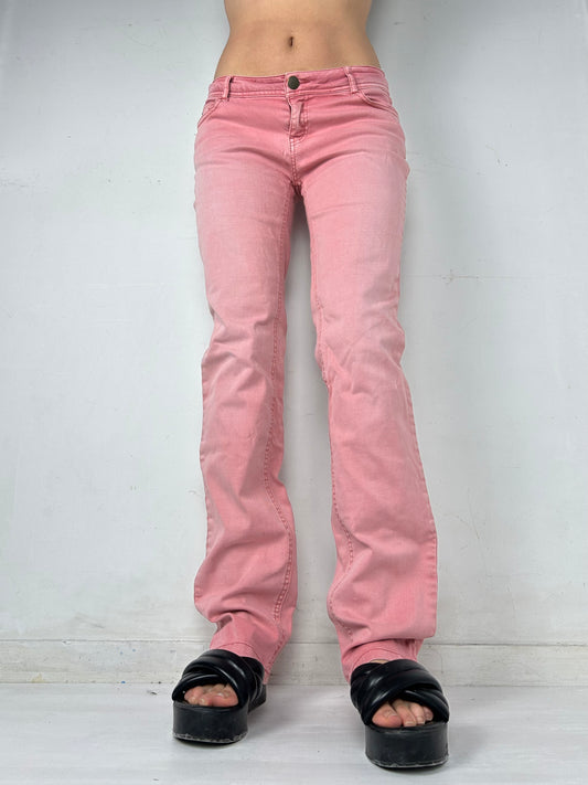 Pink low waist straight legs denim pants (M)