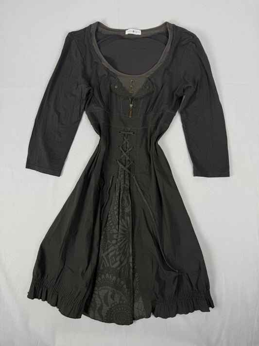 Khaki lace up mini dress (S/M)