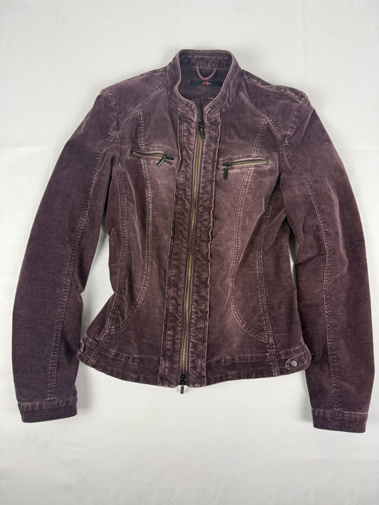 Purple velvet denim zip up biker jacket (S/M)