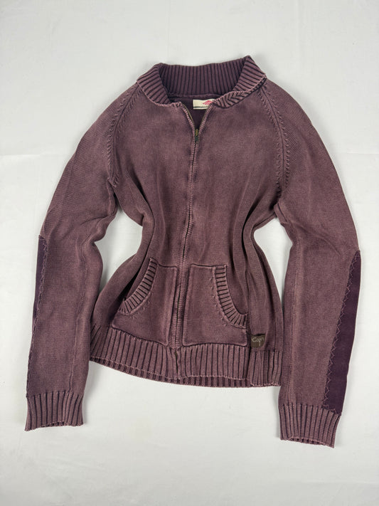 Purple 100% cotton zip up cardigan jumper (M/L)