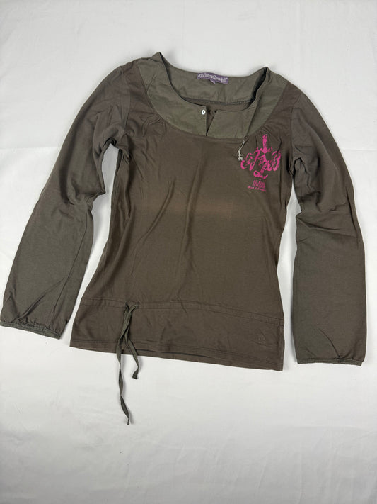 Khaki 100% cotton long sleeves top (S)