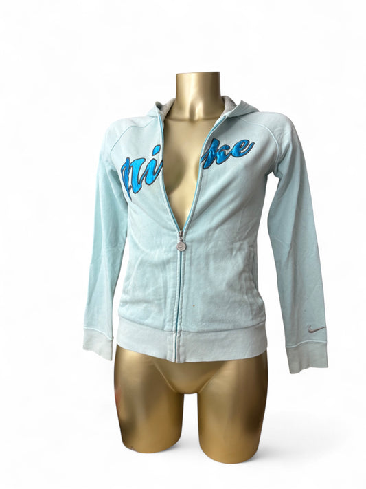 Blue cotton zip up swoosh logo hoodie (S)