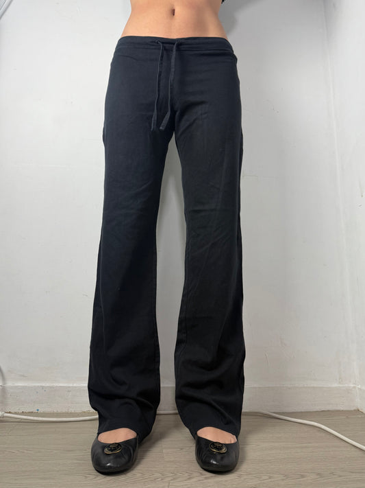 Black cotton low waist flare joggers pants (S)