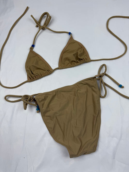 Beige suede low waisted bikini set (S)
