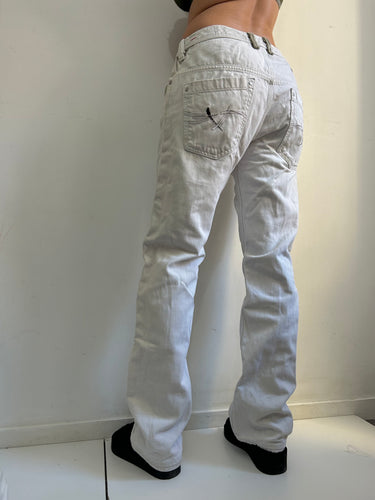White cream baggy large denim pants 90s y2k vintage (M)