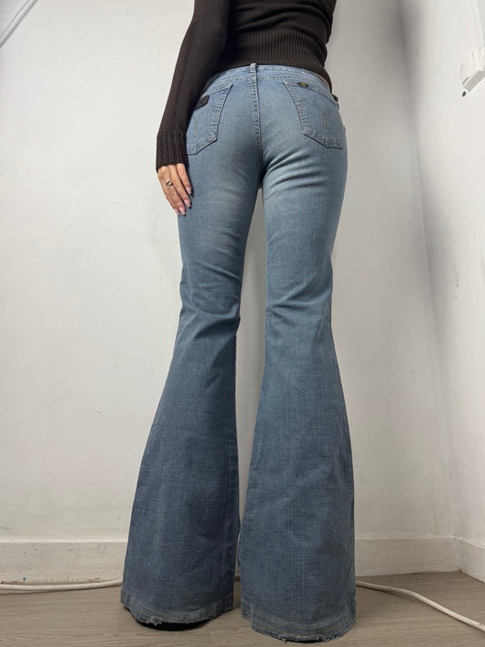 Blue denim low waist flare / bootcut pants (S)