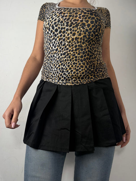 Black cotton low rise pleated mini skirt (S)