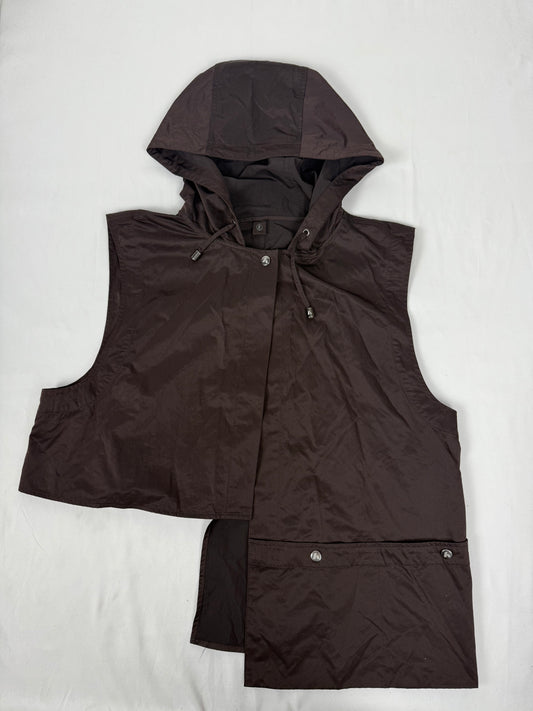 Brown hooded asymmetric windbreaker jacket (ONE SIZE)