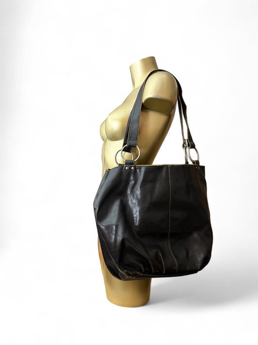 Black real leather uni shoulder bag (37x30cm)