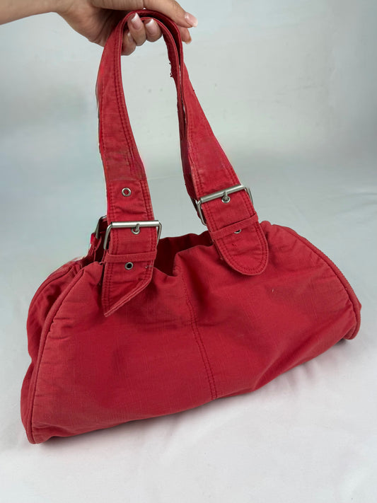 Red cotton buckle shoulder bag (35x22cm)