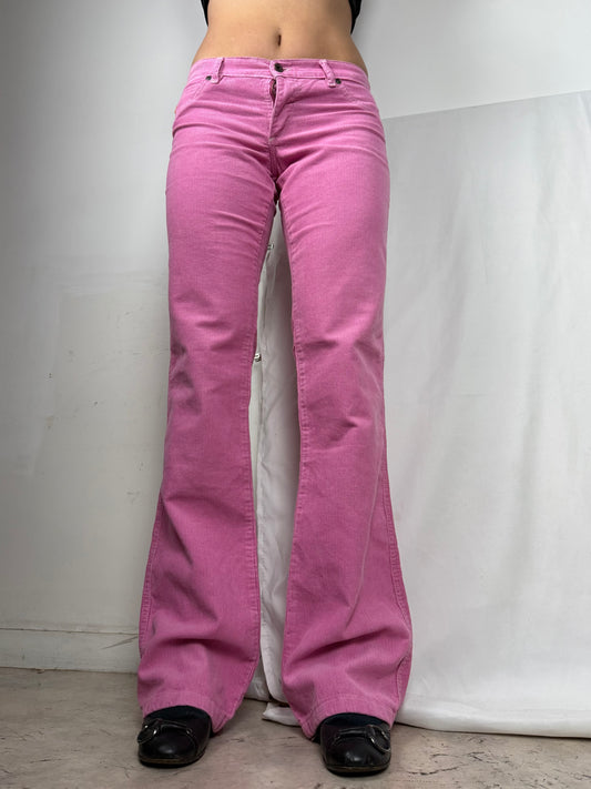 Pink velvet ribbed low rise flare bootcut pants (S/M)